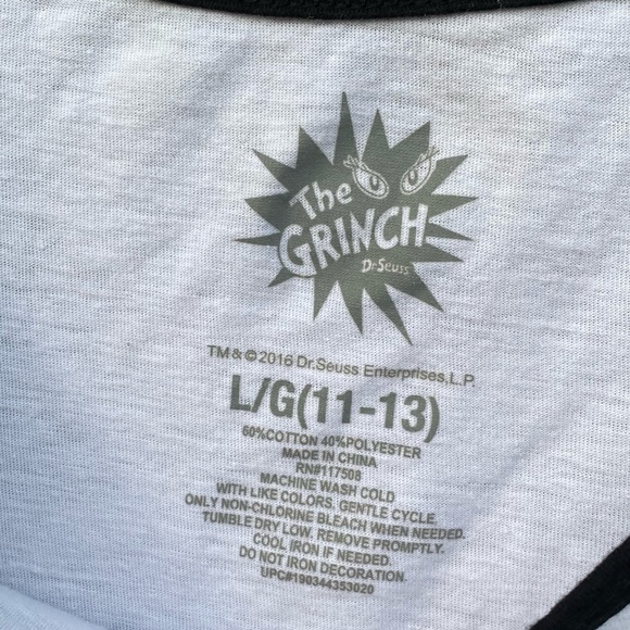 Official Dr Seuss The Grinch Christmas 3/4 sleeve raglan Tagless tee - Picture 3 of 4